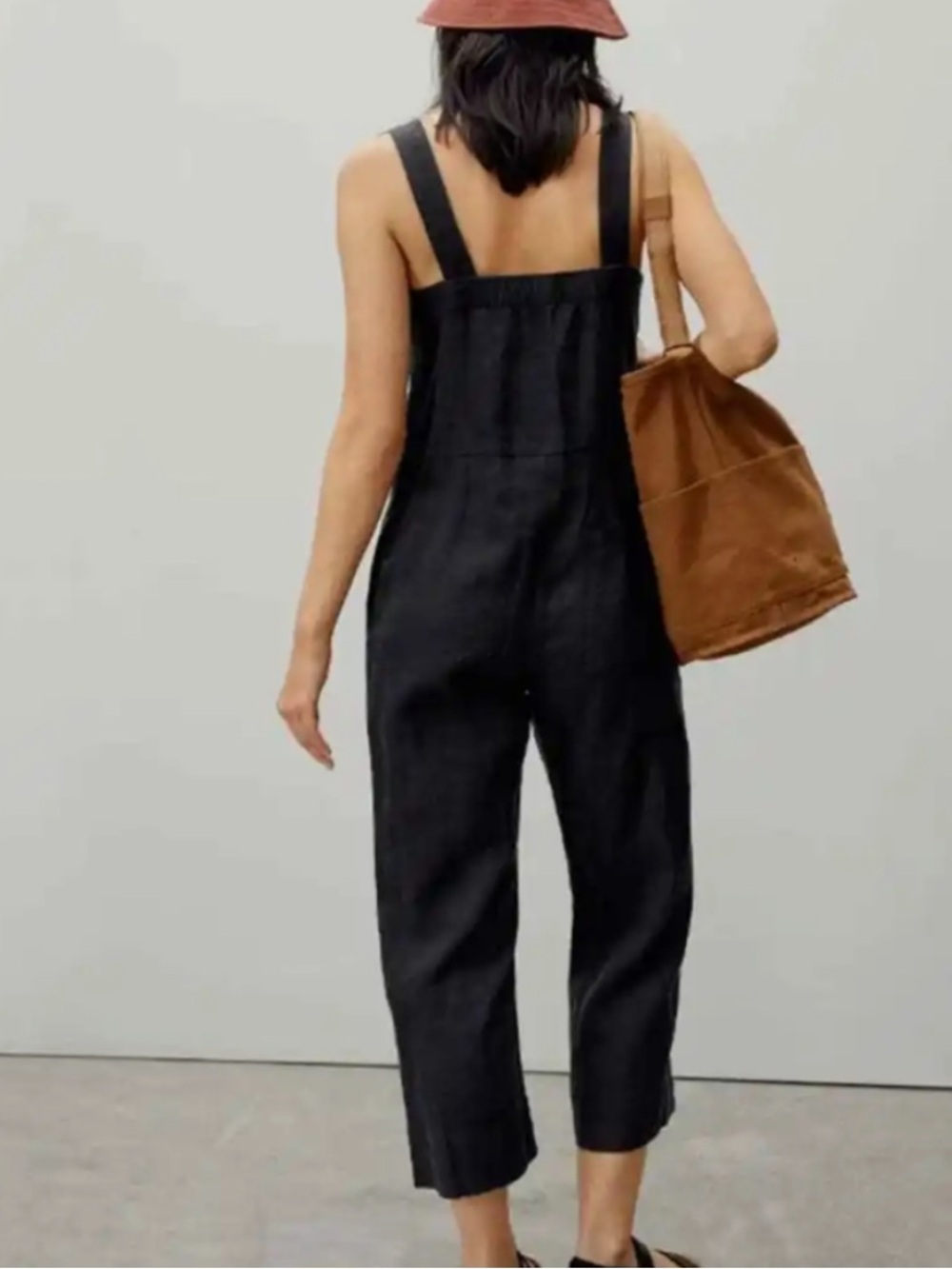 Everlane black 100% linen picnic cropped wide leg jumpsuit size 4 - Picture 2 of 9